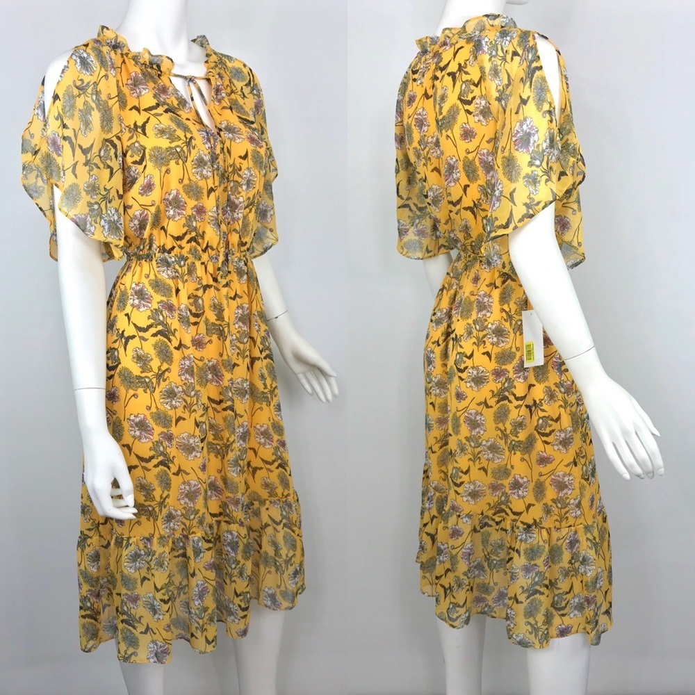 {Gibson Latimer} Yellow Floral Ruffle Boho Dress